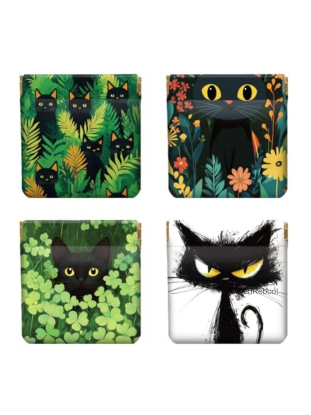 PU Leather Coin Purse Set 4PCS Squeeze Pouch Cat Plant